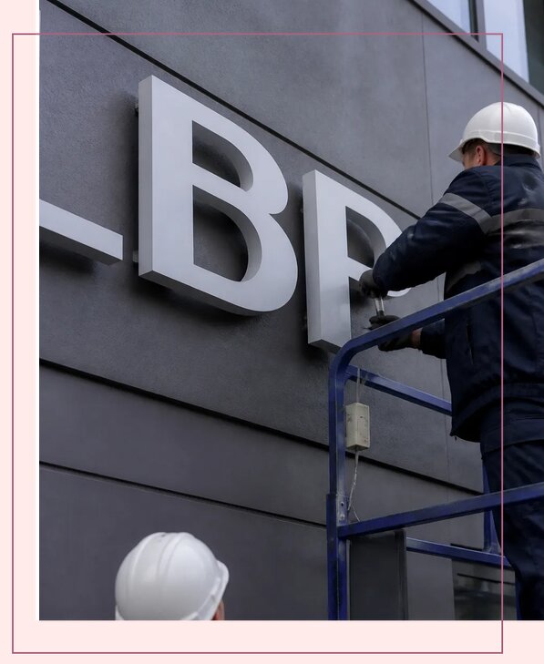 Изготовление и монтаж наружных букв на подложке в Выборге